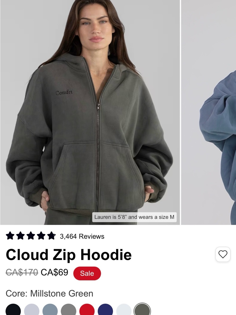 Cloud Zip Hoodie - Millstone Green